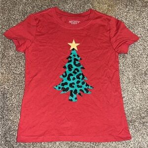 Mighty Fine Red Tee with Leopard Christmas Tree